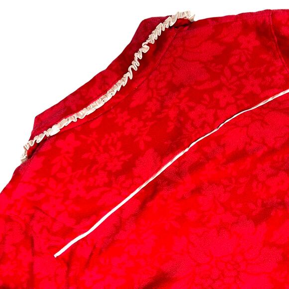 Vera Wang Pajama Shirt Red Floral White Ruffle Trim Long Sleeve Women's Large - Picture 9 of 9